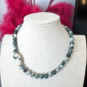 Artisan Moss Agate and Porcelain Beaded Necklace